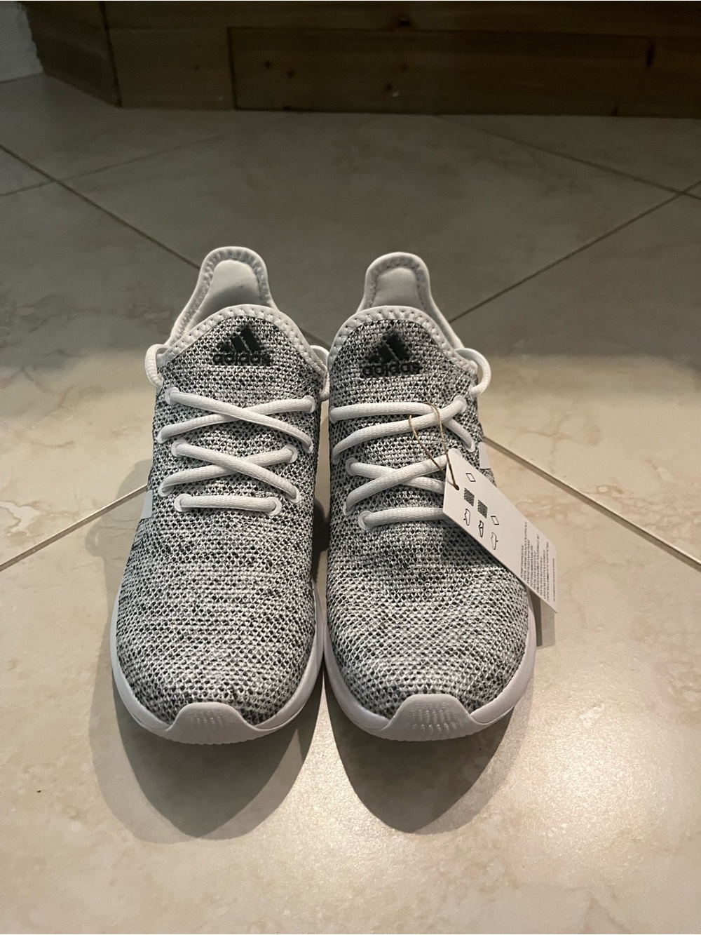 adidas Kids Knit Lace-Up Sneakers in Grey and White